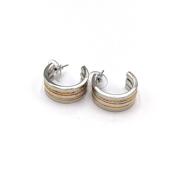 Hoops Earrings Silver Tone Gold Tone Lines Fashion Statement - Picture 1 of 5